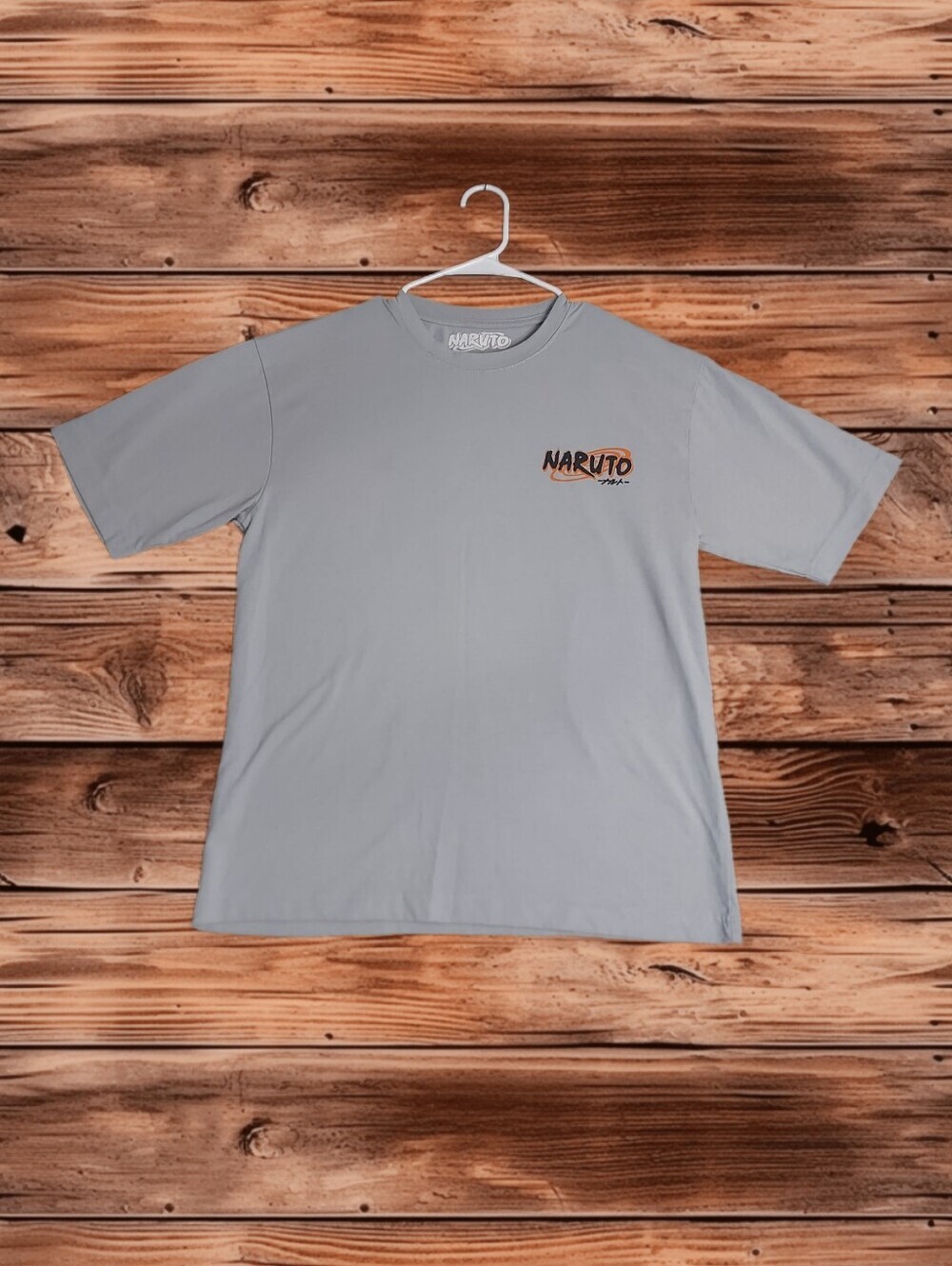 Naruto Pull&Bear Oversized Anime T-Shirt Gray Sasuke Graphic Small